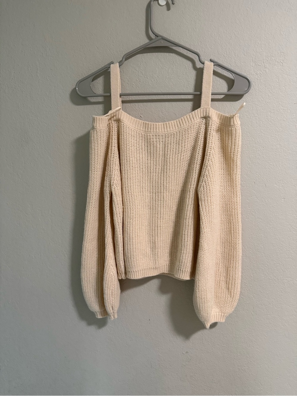 Aster Cream Cold Shoulder Knit Sweater Top L